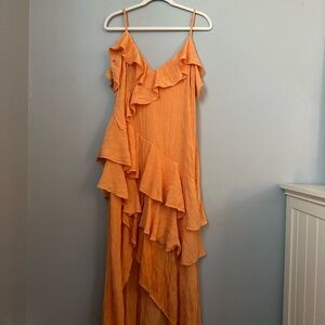 Elegant Orange Ruffle Dress